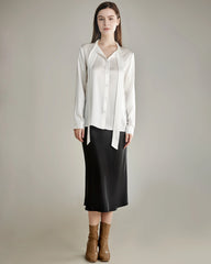 Elegant Silk Bow Tie Blouse Ivory