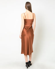 Elegant Silk Dress with Light Cowl Neckline Brown