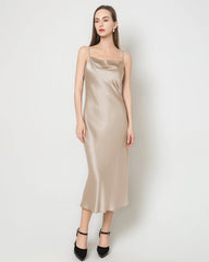 Elegant Silk Dress with Light Cowl Neckline  Champagne