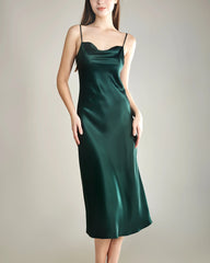 Elegant Silk Dress with Light Cowl Neckline Emerald