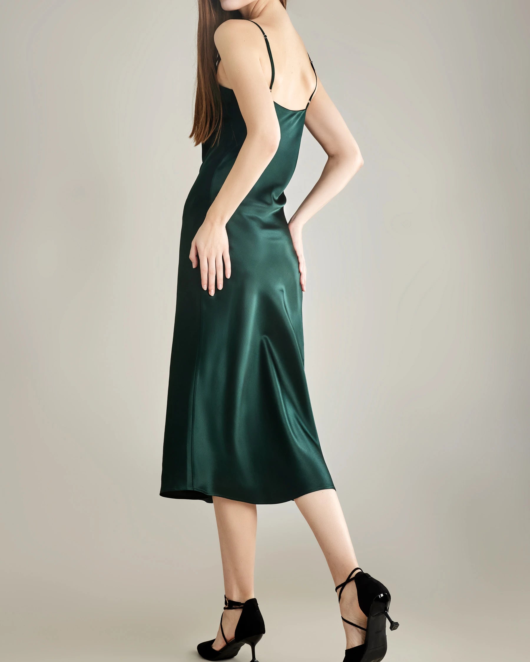 Elegant Silk Dress with Light Cowl Neckline Emerald