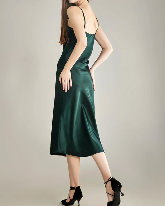 Elegant Silk Dress with Light Cowl Neckline Emerald