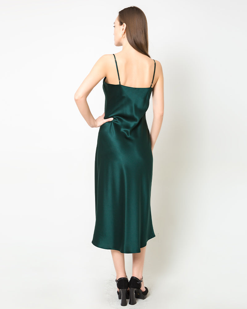 Elegant Silk Dress with Light Cowl Neckline Emerald