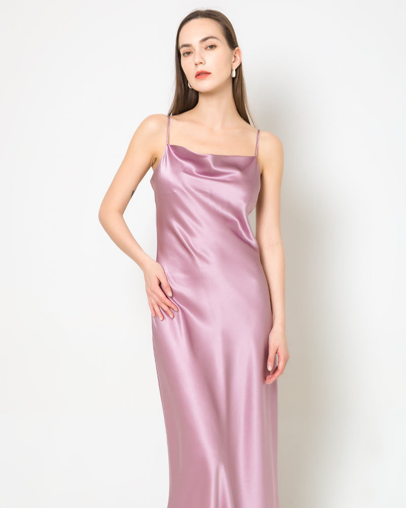 Elegant Silk Dress with Light Cowl Neckline Mauve