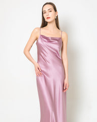 Elegant Silk Dress with Light Cowl Neckline Mauve