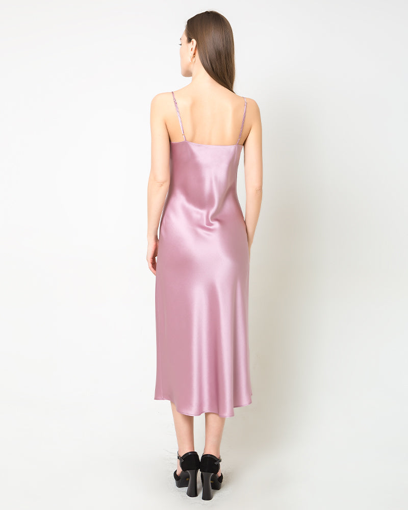 Elegant Silk Dress with Light Cowl Neckline Mauve