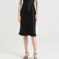 Elegant Knee-Length Silk Skirt Black