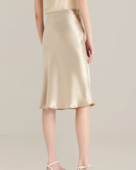Elegant Knee-Length Silk Skirt Champagne