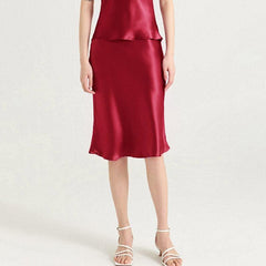 Elegant Knee-Length Silk Skirt Red