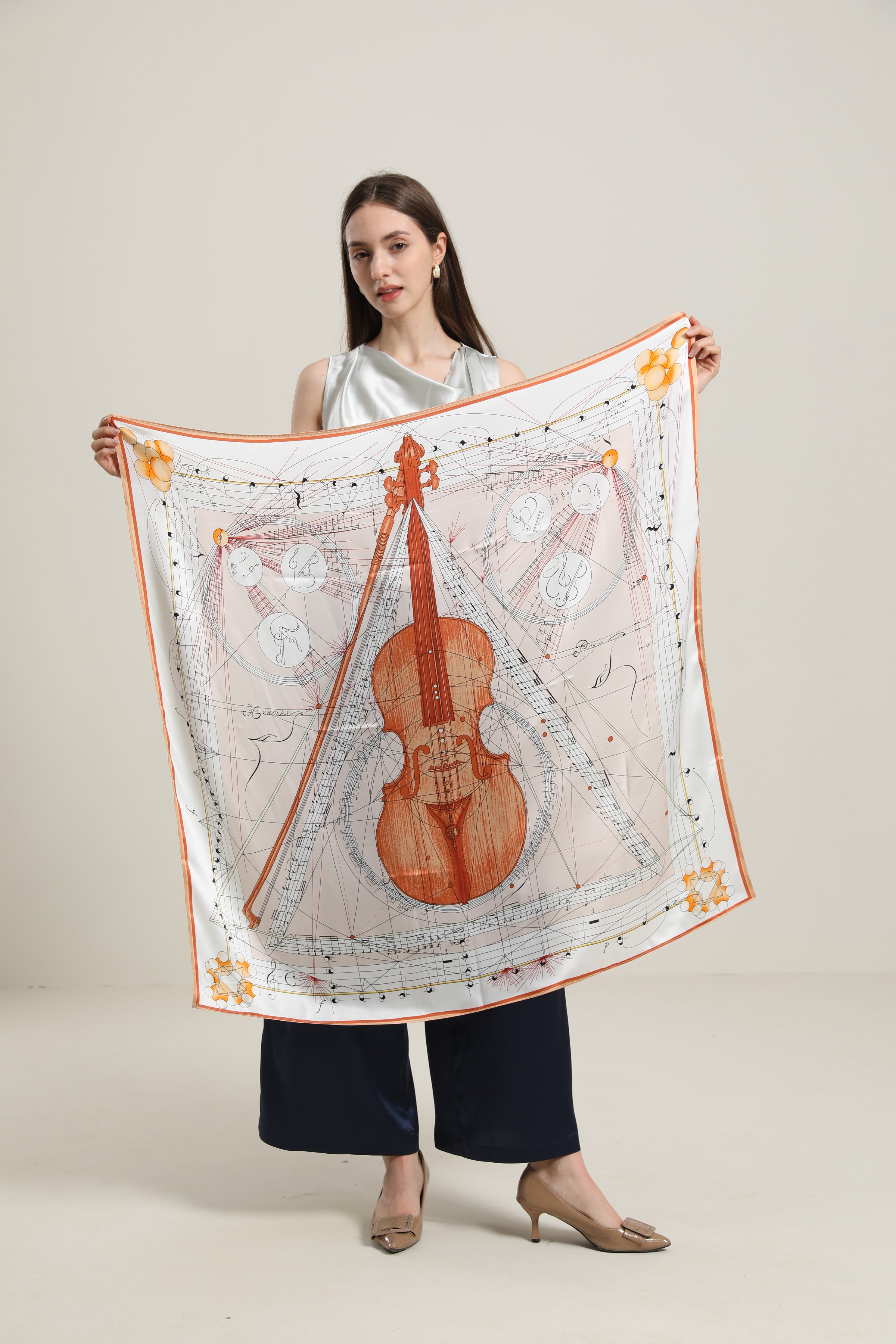 Elegant Silk Violins Scarf
