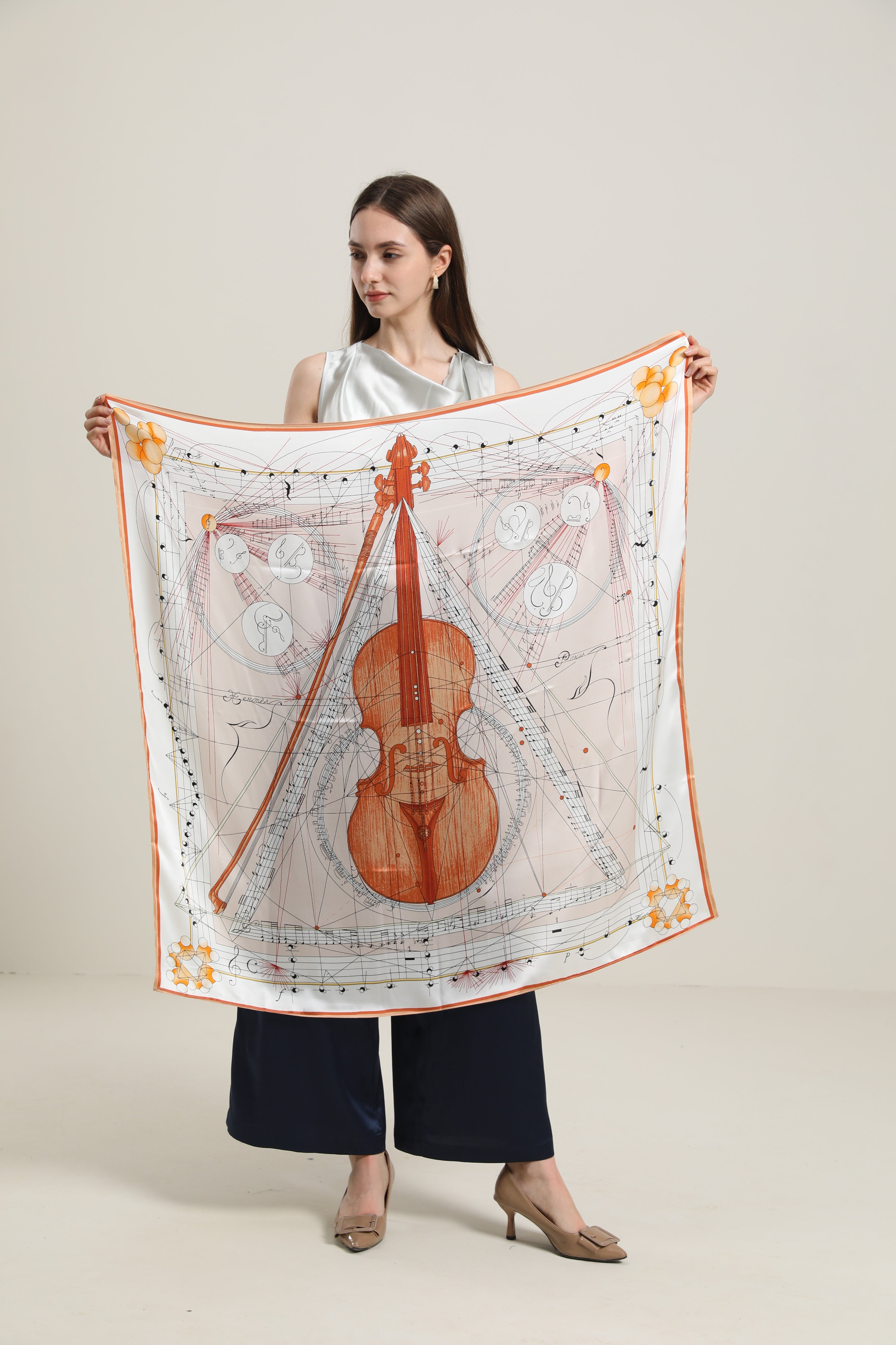 Elegant Silk Violins Scarf