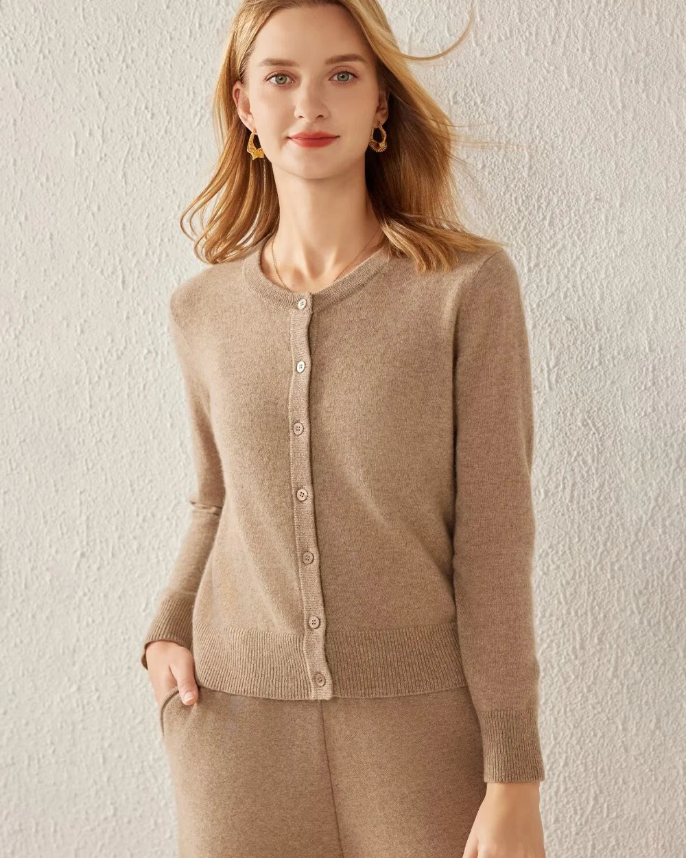 Essential Knit Cashmere Cardigan Dark Camel