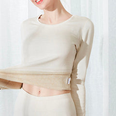 Extra Warmth Women's Silk Thermal Underwear Set Beige