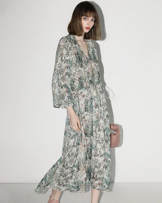 Fairyland Floral Silk Maxi Dress
