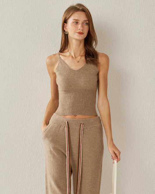 Spaghetti Strap Cashmere Basic Tank Top Camel
