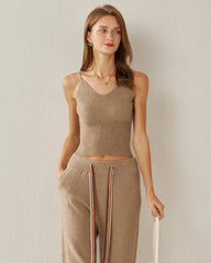 Spaghetti Strap Cashmere Basic Tank Top Camel