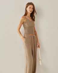 Spaghetti Strap Cashmere Basic Tank Top Camel