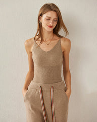 Spaghetti Strap Cashmere Basic Tank Top Camel