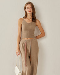 Spaghetti Strap Cashmere Basic Tank Top Camel