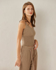 Spaghetti Strap Cashmere Basic Tank Top Camel