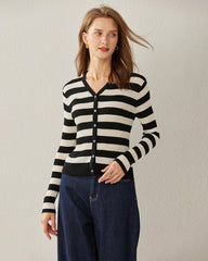 Classic Stripe V-Neck Cardigan Black