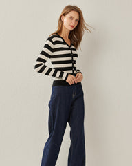 Classic Stripe V-Neck Cardigan Black