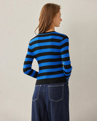 Classic Stripe V-Neck Cardigan Blue
