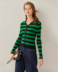 Classic Stripe V-Neck Cardigan Green