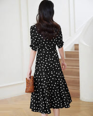 Flared Polka Dot Silk Dress