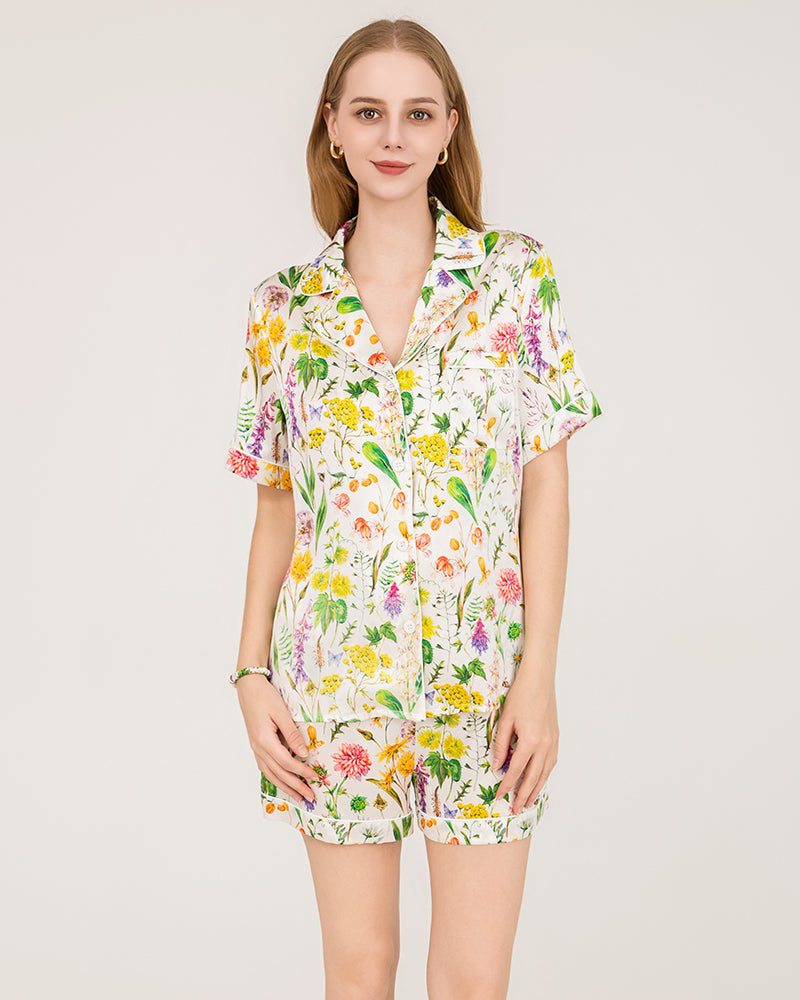 Women's Luxurious Floral Print Silk Pajamas