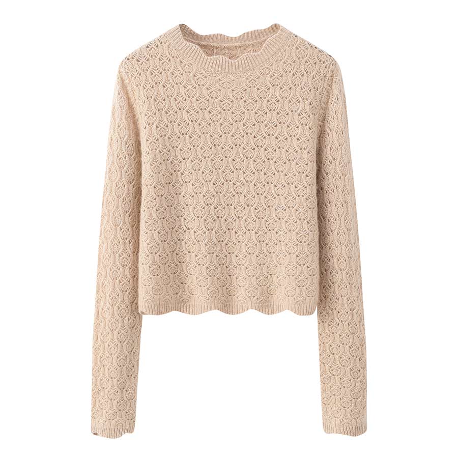 Floral Pattern Cashmere Sweater Beige