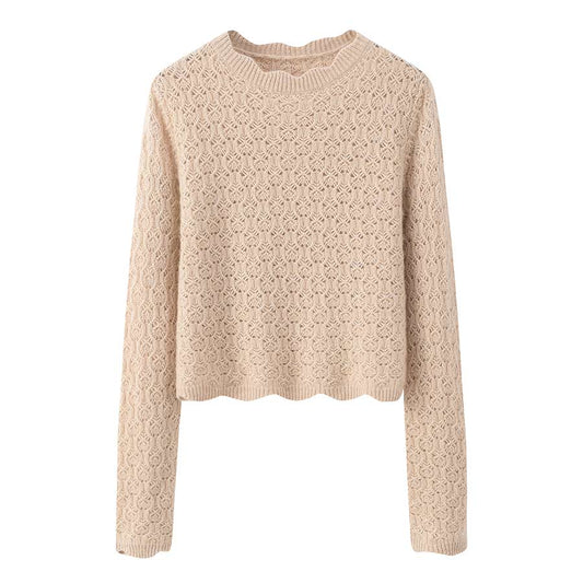 Floral Pattern Cashmere Sweater Beige