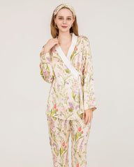 Floral Print Luxurious Pure Silk Pajamas Set