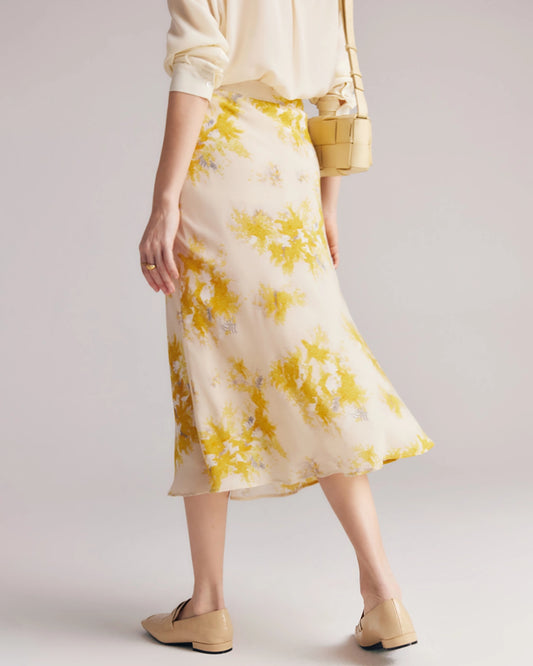 Floral Print Silk Midi Skirt