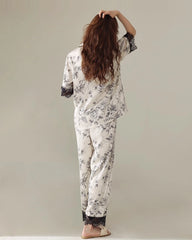 Floral Short Sleeve Silk Pajama Set