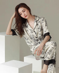 Floral Short Sleeve Silk Pajama Set
