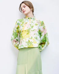 Floral Silk Blouse with Ruffles