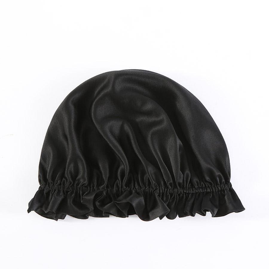 Flounced Silk Night Sleep Caps Black