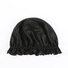 Flounced Silk Night Sleep Caps Black