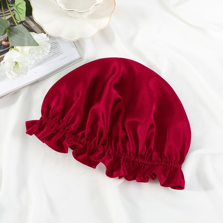 Flounced Silk Night Sleep Caps Burgundy