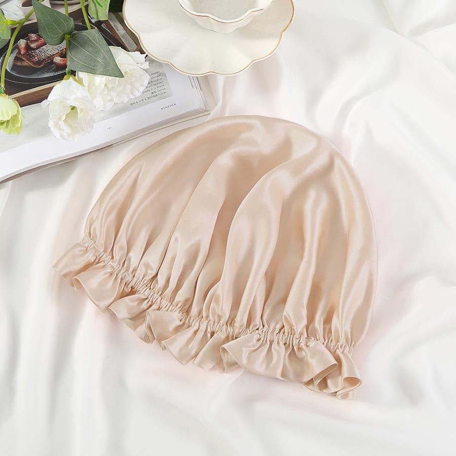 Flounced Silk Night Sleep Caps Champagne
