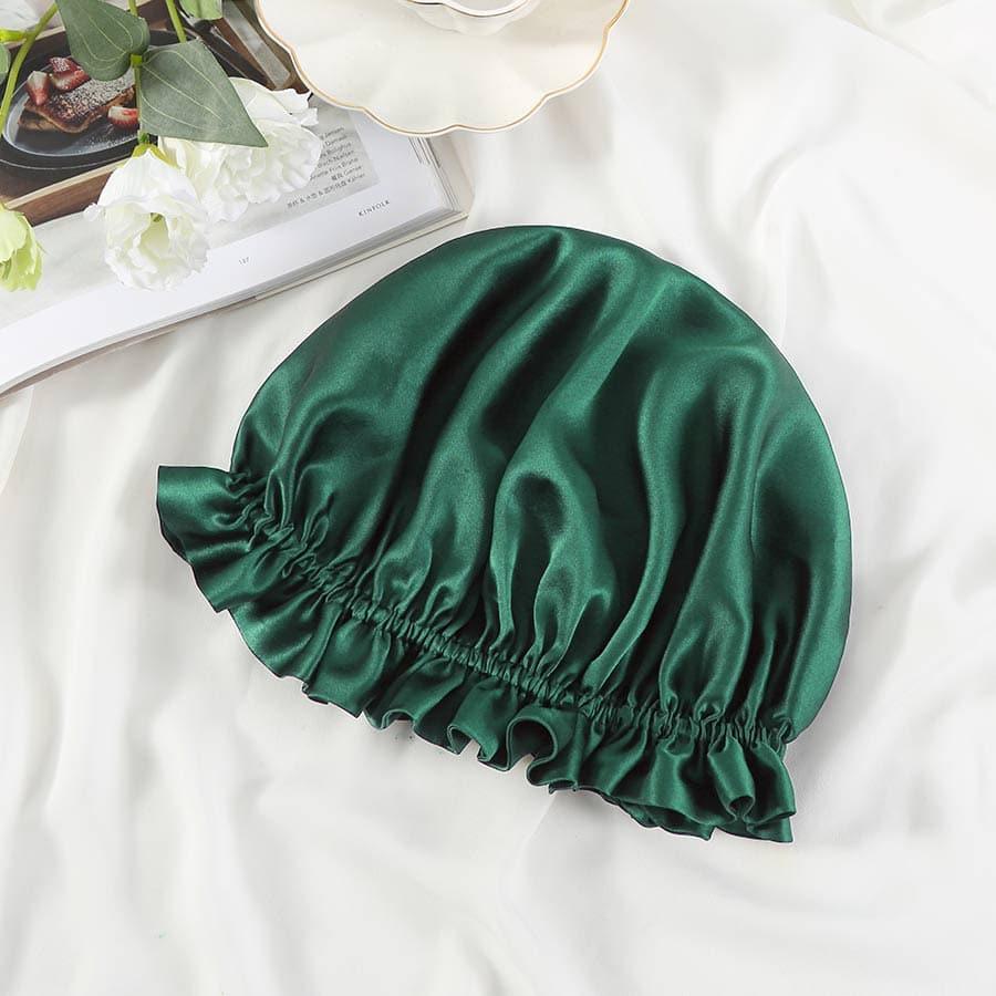 Flounced Silk Night Sleep Caps Dark Green