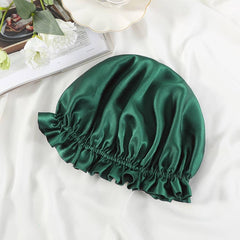 Flounced Silk Night Sleep Caps Dark Green