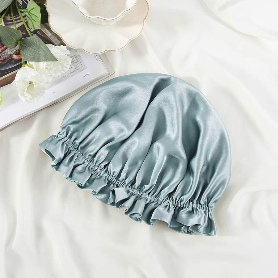 Flounced Silk Night Sleep Caps Haze Blue