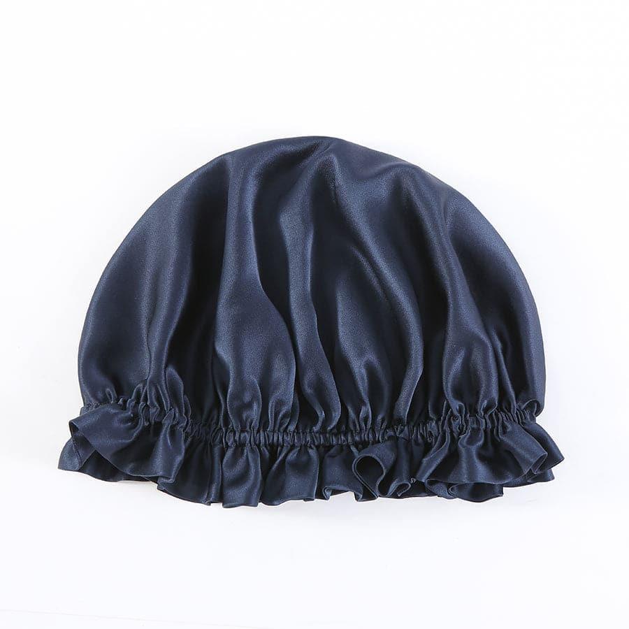 Flounced Silk Night Sleep Caps Navy