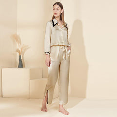 French Peaked Collar Silk Pajamas For Lady Champagne