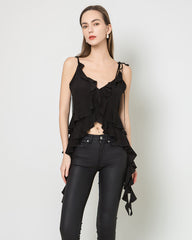 French-Style Irregular Slim-Fit Camisole Black