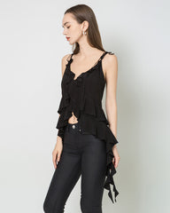 French-Style Irregular Slim-Fit Camisole Black