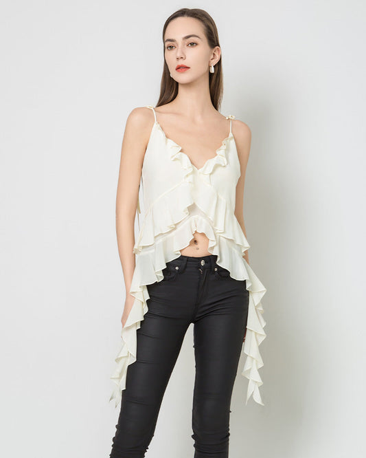French-Style Irregular Slim-Fit Camisole Cream