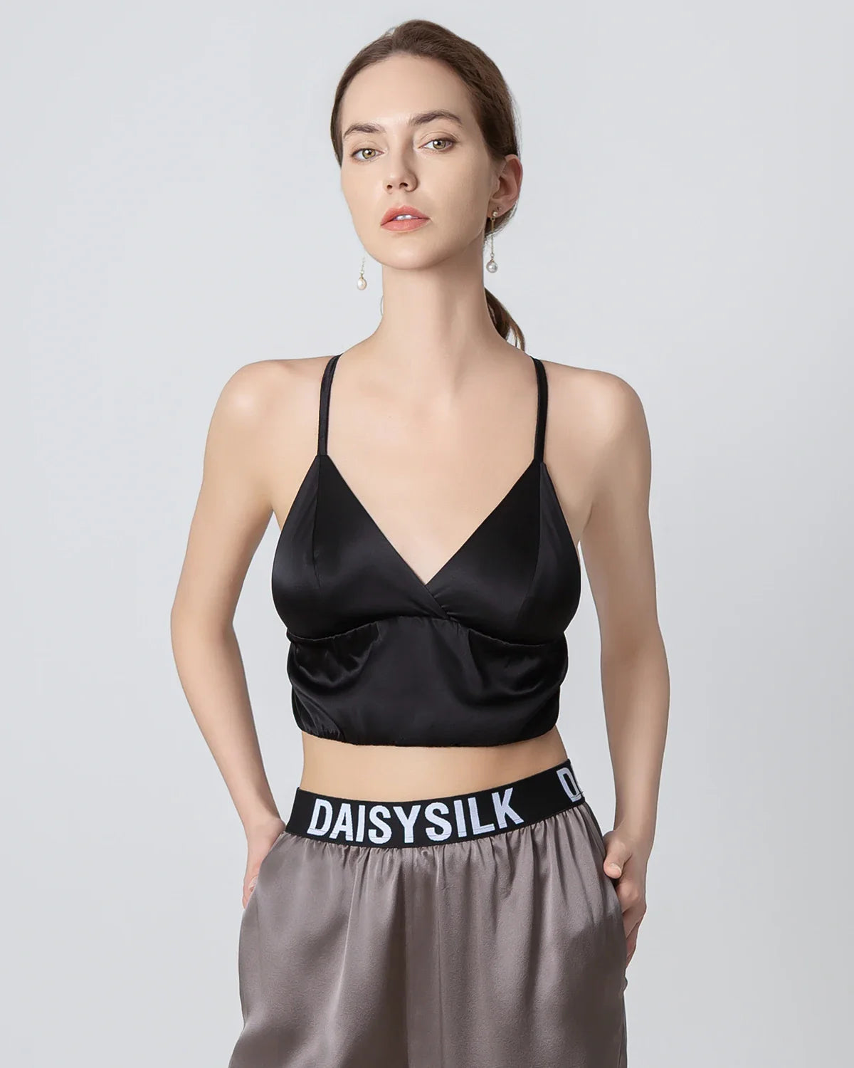 French Triangle Cup Camisole Silk Bra Black